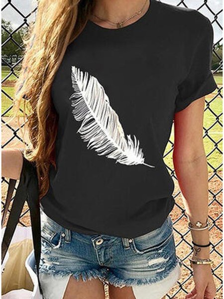 

Black Shift Daily Feather Printed Crew Neck Casual T-shirt, T-shirts