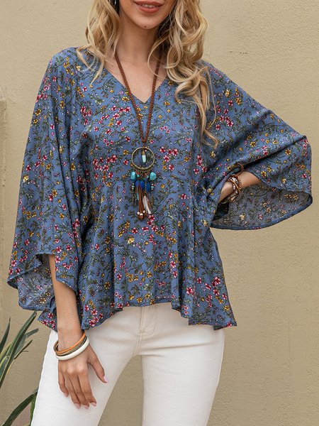 

Blue Batwing Floral A-Line Top, Blouses and Shirts