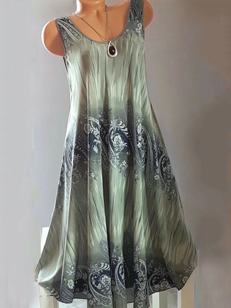 Abito Stampato Casuale, Verde, Tops