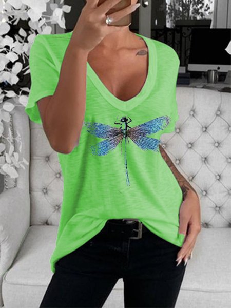 

Cotton-Blend V Neck Short Sleeve Shirts & Tops, Green, Tops