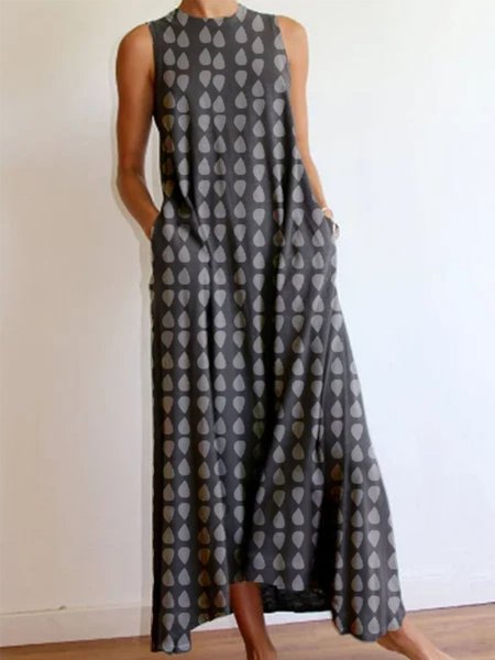 

Abito a Girocollo Stampato, Grigio, Dresses