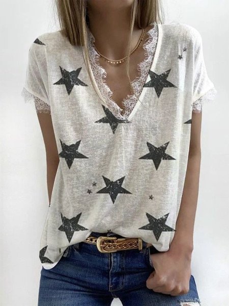 

Basic V Neck Top, White, Tops