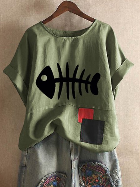 

verde Casuale Cotone Top, Blouses & Shirts