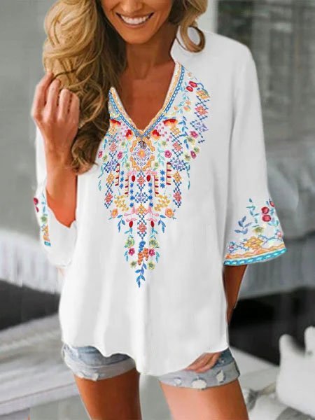 

Top Vintage con Scollo a V, Bianco, Blouses & Shirts