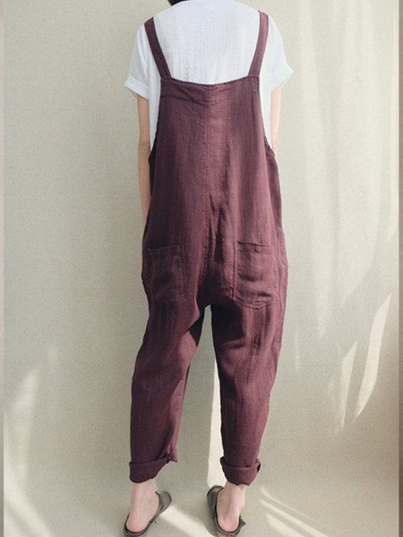 

Linen Casual Pants, Wine red, Jumpsuits & Rompers