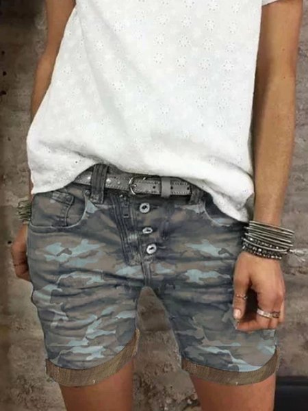 Bottone Giù Cerniera Più testoe Pantaloncini, Grigio, Shorts