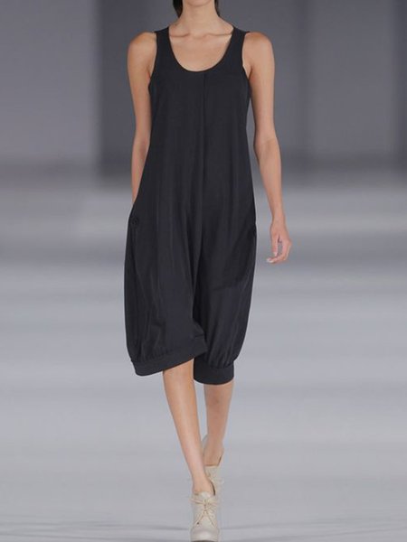 One-Pieces Casuale con Scollo a U, Nero, Jumpsuits
