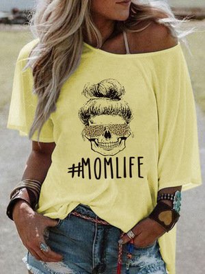 

Stampato Maniche Corte Casuale Girocollo Maglietta, Giallo chiaro, Tops