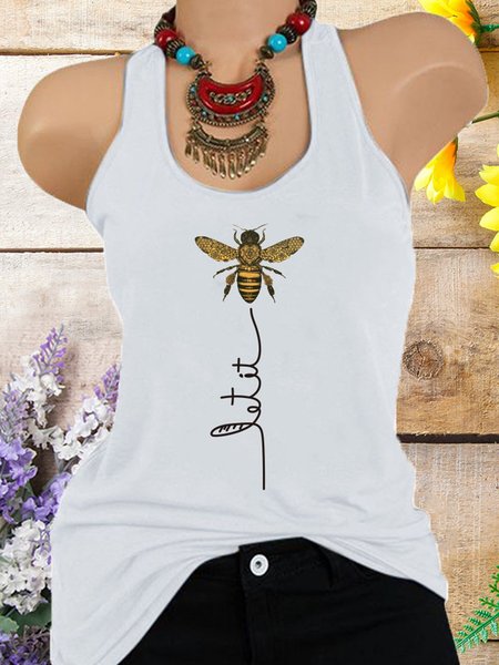 

Veste Vintage Lettera Stampato Casuale, Bianco, Tank Top