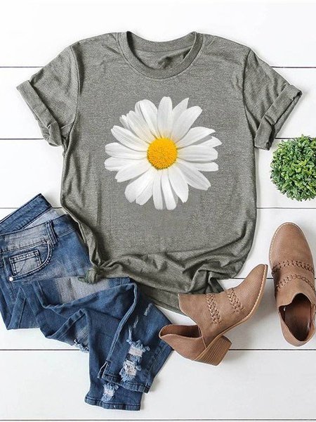 Short Sleeve Crew Neck Floral print Casual T shirt
