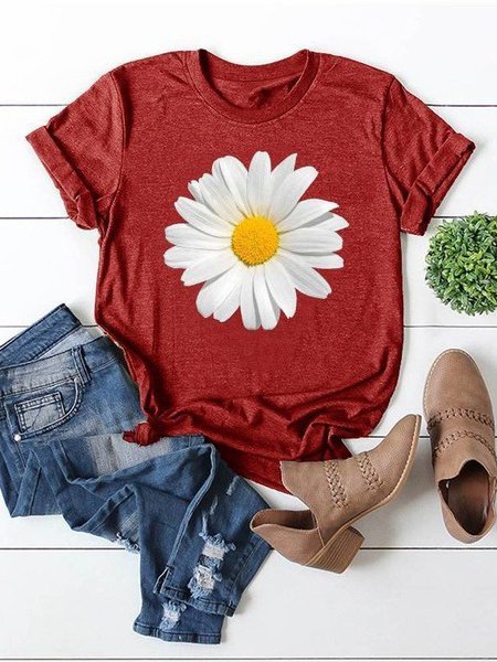 Short Sleeve Crew Neck Floral print Casual T shirt