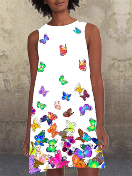 

Abito a Girocollo Animale di Cotone, Bianco, Midi Dresses