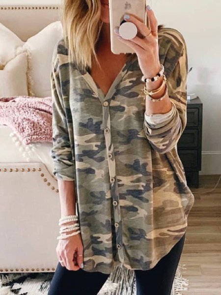 

Top Casuale Stampato Floreale con Scollo a V, Multicolore, Blouses & Shirts