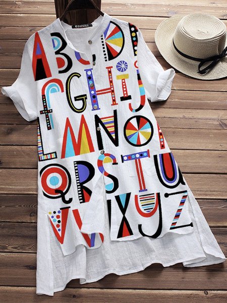 

White Letter Short Sleeve Casual Tops, T-Shirts