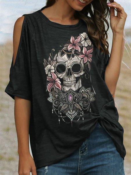 

Top a Girocollo Casuale Asimmetrico, Nero, Tank Top