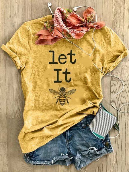

Printed Short Sleeve Casual T-shirt, Yellow, Tees & T-shirts
