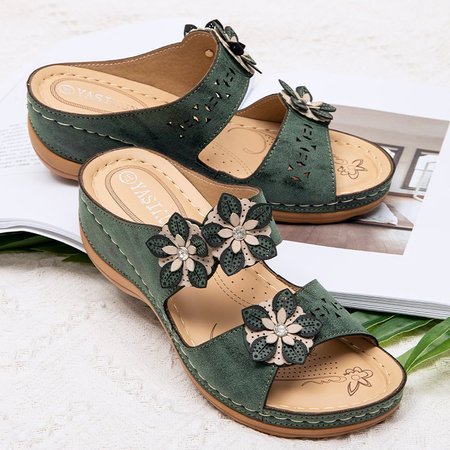 

Flower Pu Daily Slippers, Dark green, Slippers