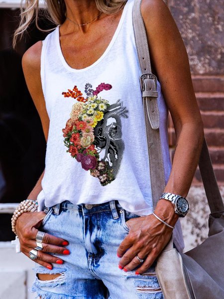 

Top Casuale Floreale, Bianco, T-Shirts