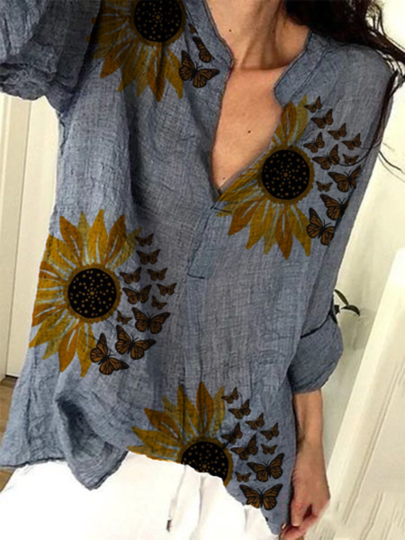 

Plus size Floral Long Sleeve Shirts & Tops, Blue, Tops