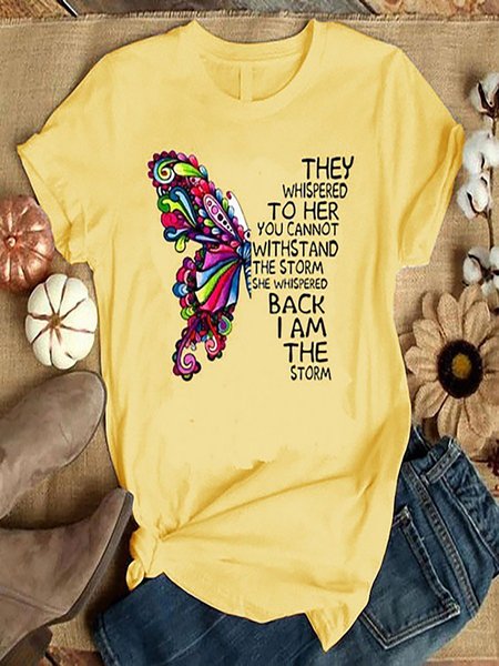 

Crew Neck Casual Printed Short Sleeve T-shirt, Yellow, T-Shirts