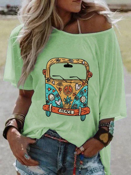 

Maglietta Casuale Donna Maniche Corte Girocollo Vintage Floreale, Verde, T-Shirts