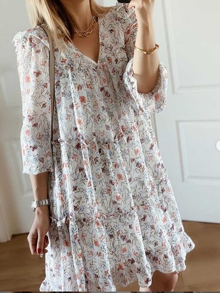 

White Long Sleeve Printed Dresses, Dresses
