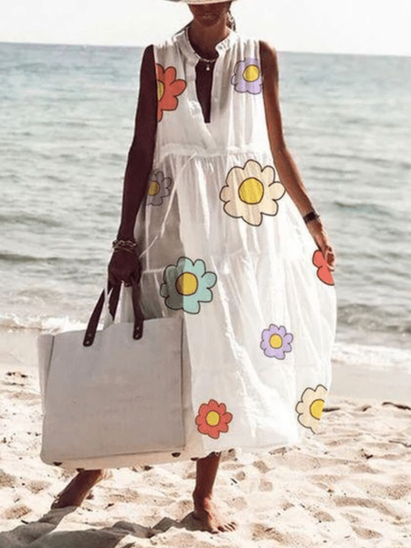 Abito con Scollo a V Casuale, Bianco, Summer dresses