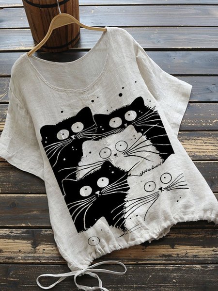 

Gray Casual Cotton-Blend T-shirt, Tops