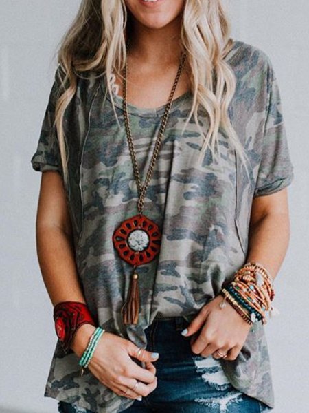 

Top a Girocollo Semplice, Camuffare, Blouses & Shirts