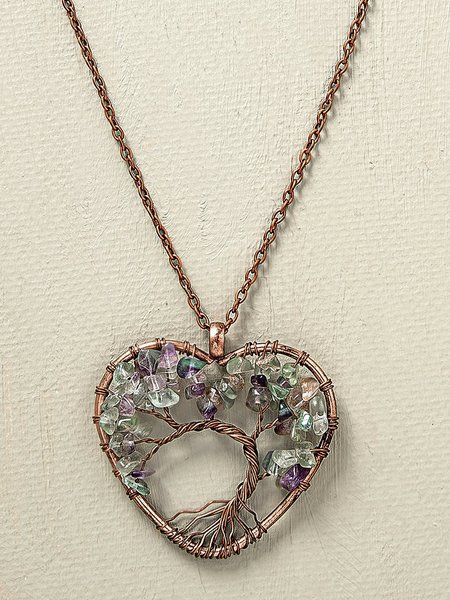 

Restore Natural Stone Life Tree Heart-shaped Necklace, Lightgreen, Necklaces