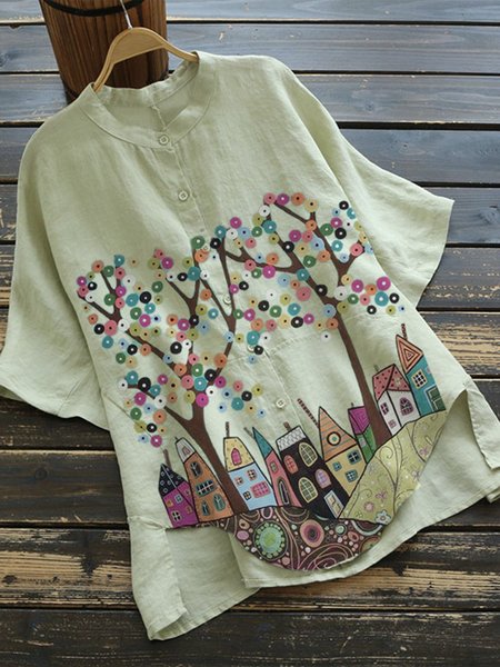 

Green Floral Cotton-Blend Vintage Tops, T-Shirts