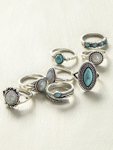 

8PCS Eight Piece One Set Retro Ring, Blue, Rings