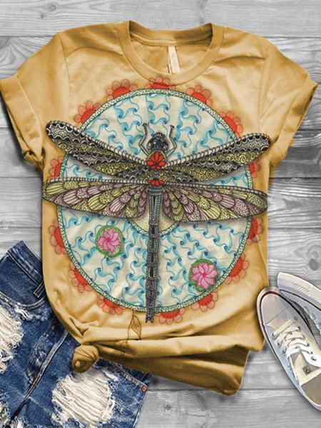 

Cotton-Blend Short Sleeve Casual Printed Shirts & Tops, Yellow, Tops