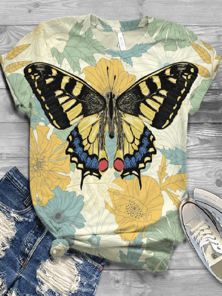 

Top a Girocollo Casuale Stampato, Multicolore, T-Shirts