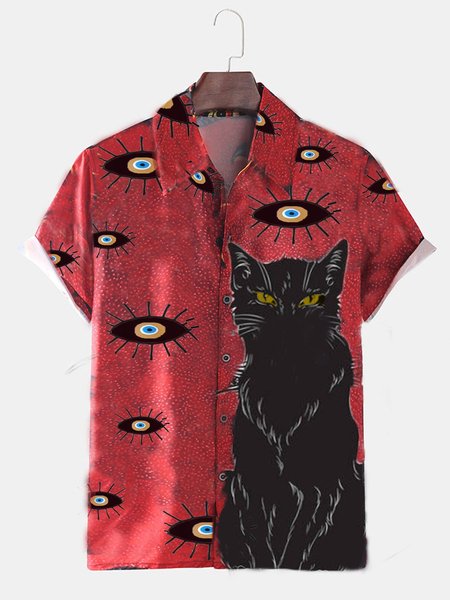 

Men Short Sleeve Casual Shirt Collar Abstract Shirts, Red, Men