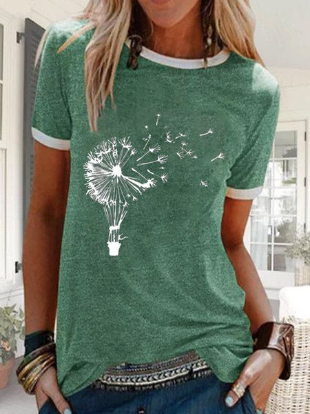 

T-Shirt Casuale a Girocollo di Misto Cotone, Verde, T-Shirts