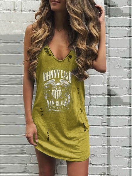 

Sleeveless V Neck Casual Knitting Dress, Yellow, Dresses