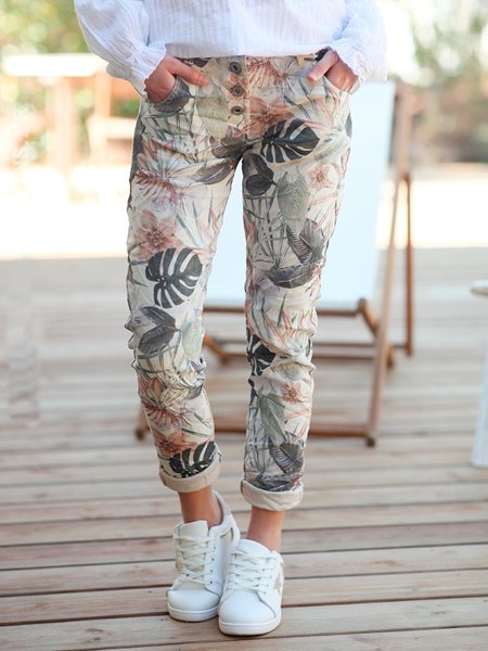 

Pantaloni Casuale Stampato Floreale, Crema, Bottoms