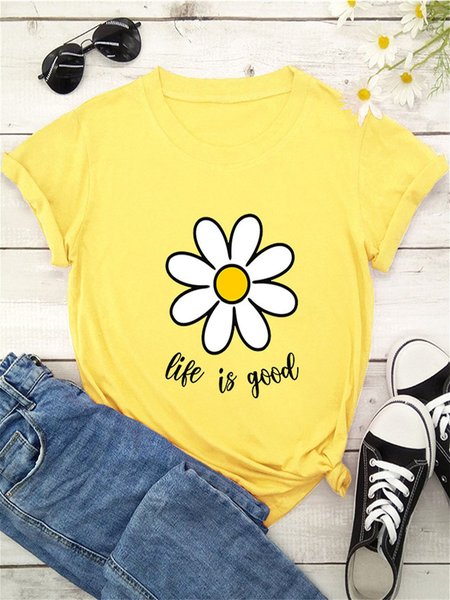 

Crew Neck Cotton Shirts & Tops, Yellow, T-shirts