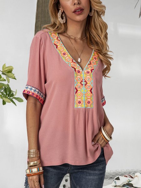 

Top Tribale Dritto di Misto Cotone, Rosa, Blouses & Shirts