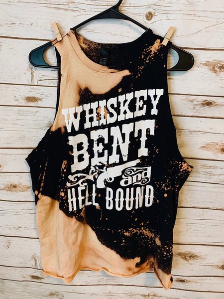 

Top a Girocollo Lettera Casuale, Nero, Tank Top