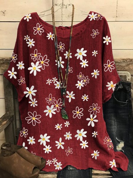 

Casual Half Sleeve Cotton-Blend Shirts & Tops, Red, Winter Clearance