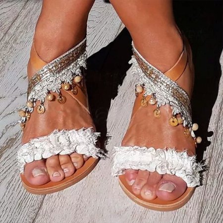 

Brown Leather Flat Heel Casual Summer Sandals, Sandals