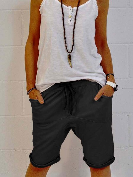 

Pantaloni con Tasche di Misto Cotone, Nero, Shorts