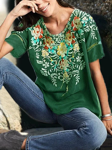 Round Neck Floral Casual T shirt