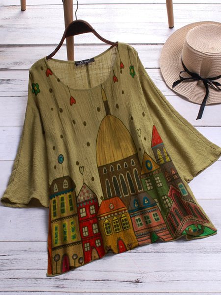 

Olive Green Cotton-Blend Vintage Tops, Tops