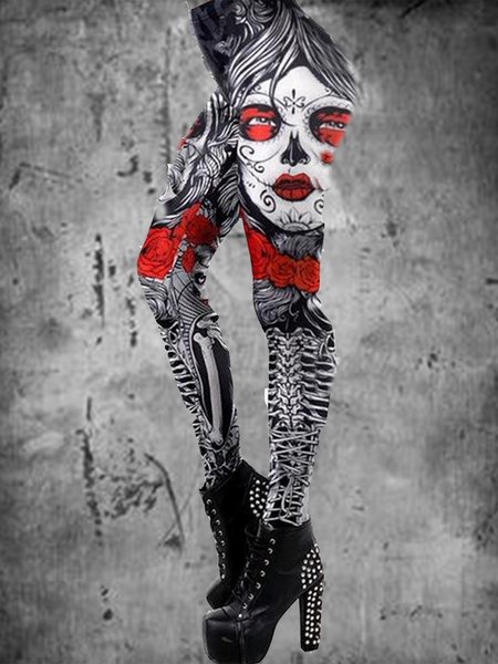 

Graffiti Casual Printed Pants, Black, Bottoms
