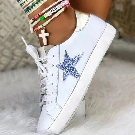

Sparkling Glitter Star Flat Heel Sneakers, Blue, Flats & Loafers