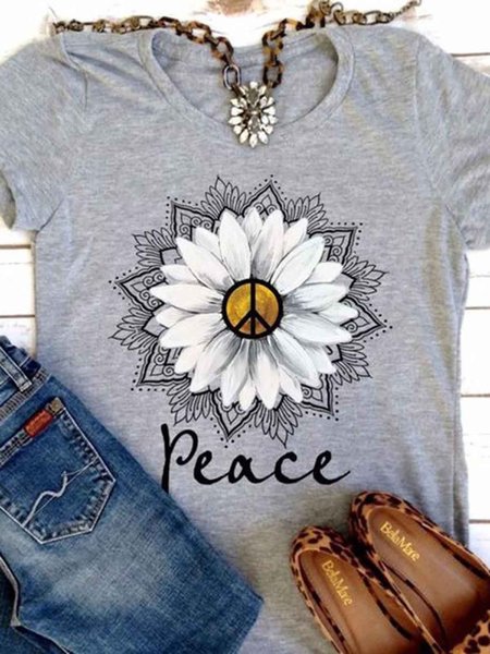 

Gray Casual T-Shirt Round Neck Top, Tees & T-shirts