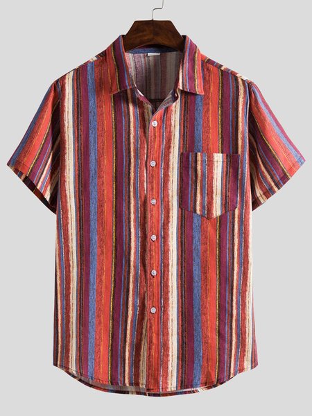 

Men's Striped Linen Basic Shirts, Red, Men's Floral shirt